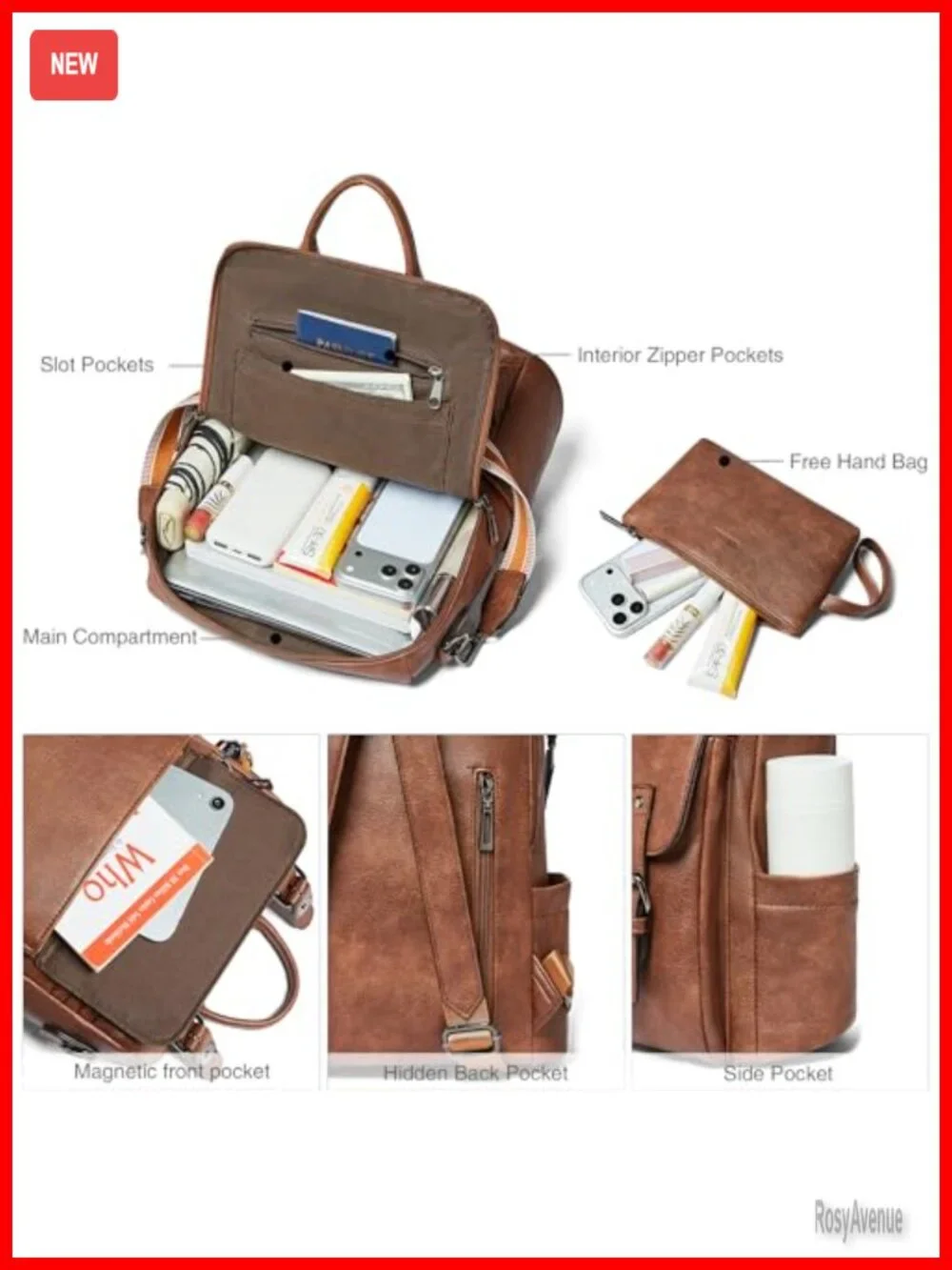Vegan Leather Convertible Backpack Purse Women Water Resistant Laptop Shoulder